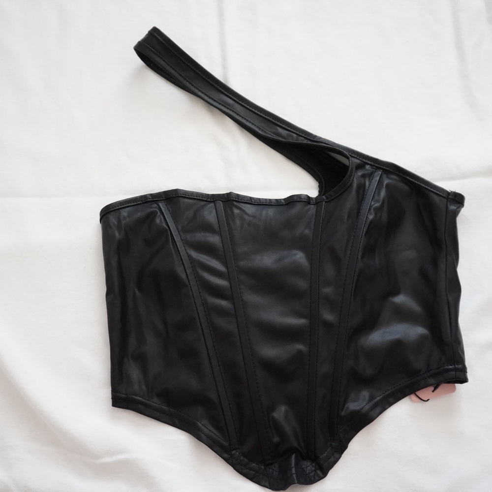 Black Faux Leather Corset Top